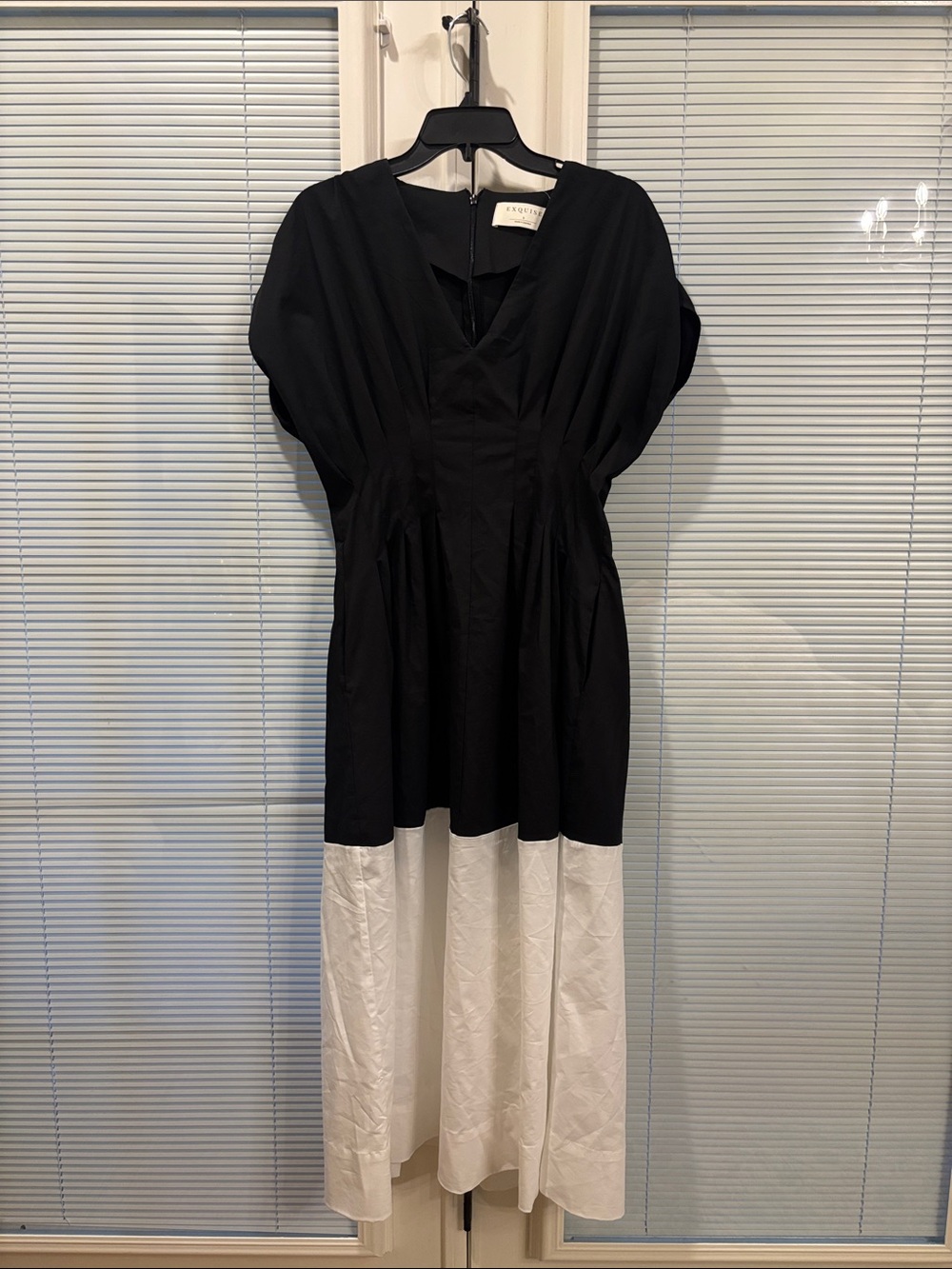 Two-Tone Black and White Midi Dress with V-Neck by Akris